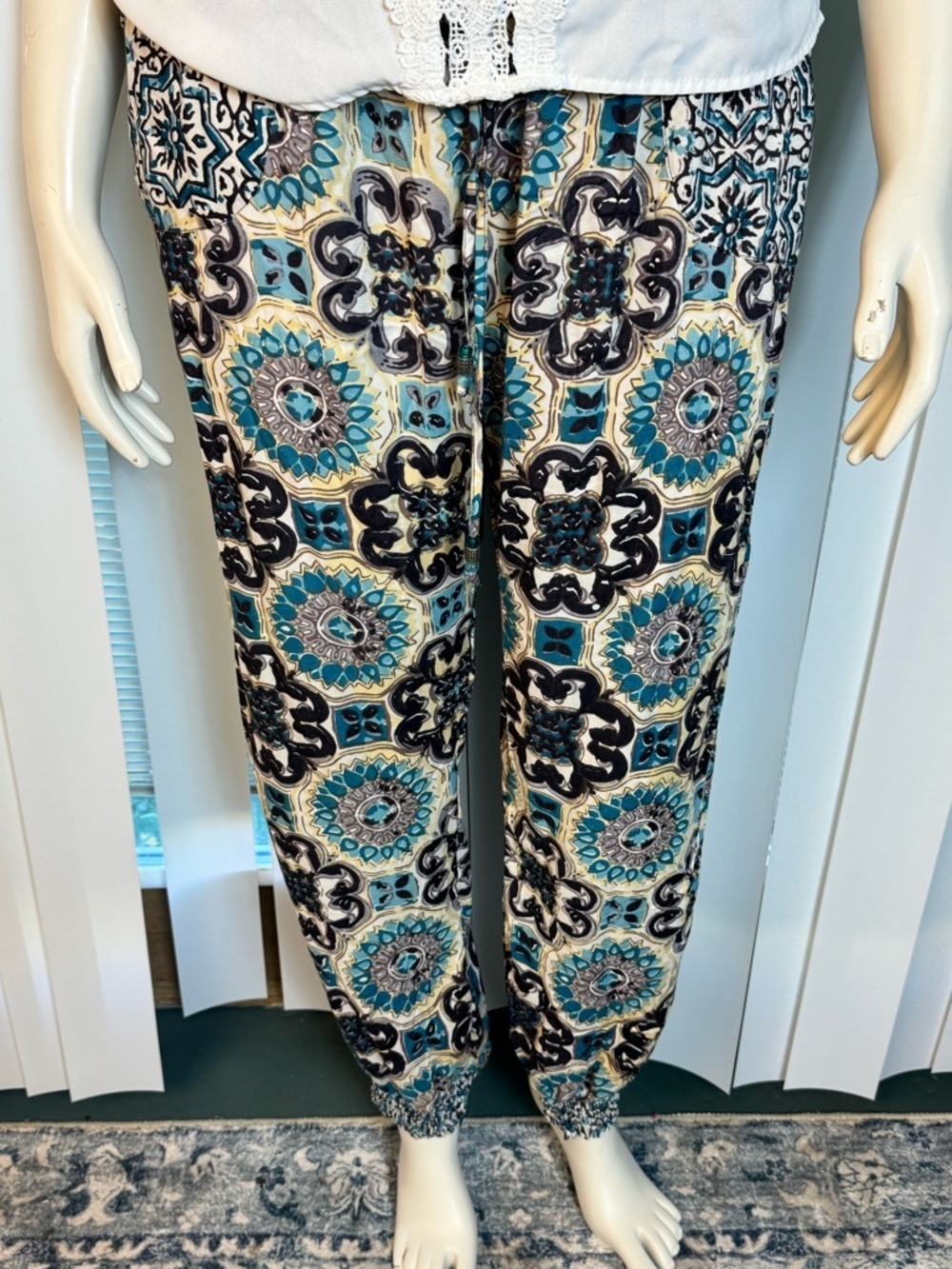 Angie Teal Multi Boho Elastic-Waist Joggers - Picture 2 of 11